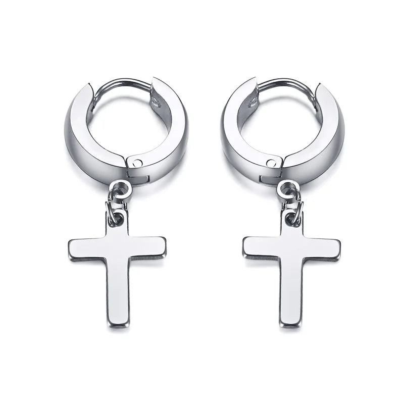 Vnox Cross Earrings for Women Men Gold Color Stainless Steel Men's Stud Earrings Religious Jewelry