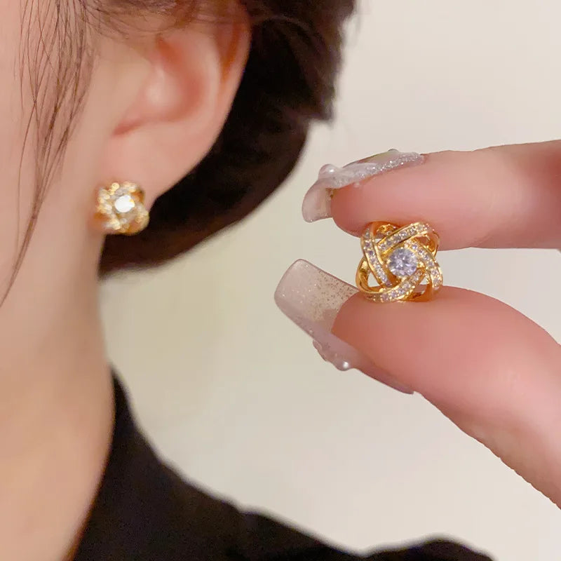 Light Luxury Zircon Stud Earrings Simple Cross