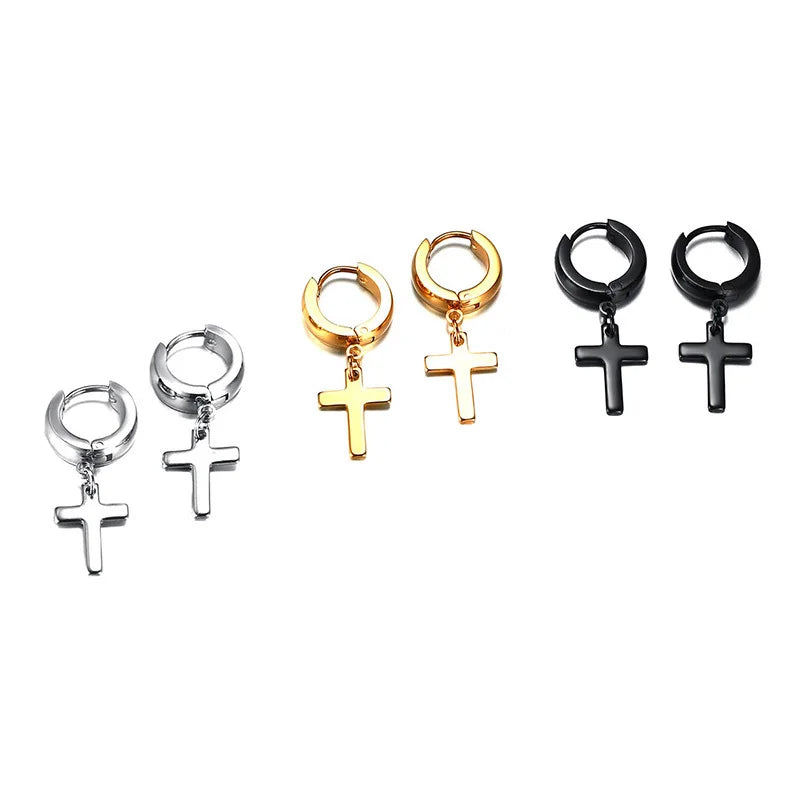 Vnox Cross Earrings for Women Men Gold Color Stainless Steel Men's Stud Earrings Religious Jewelry