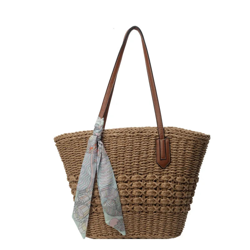 Knitted For Women 2025 New Fashionable Large Capacity Vacation Beach Bag, High-End And Trendy Tote Bag