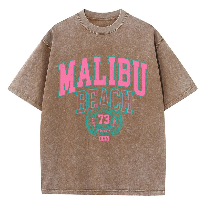 Malibu Beach Washed T-Shirt Comfortable Crewneck Oversized