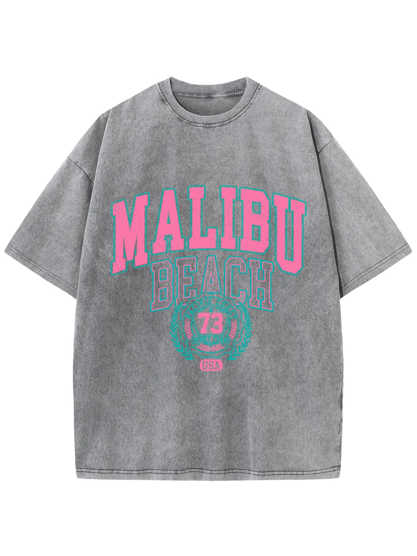 Malibu Beach Washed T-Shirt Comfortable Crewneck Oversized