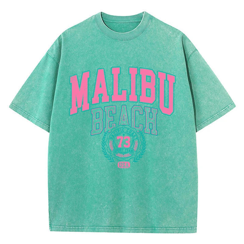 Malibu Beach Washed T-Shirt Comfortable Crewneck Oversized