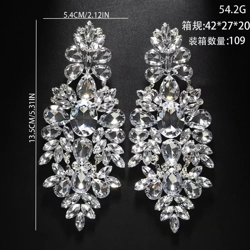 Exaggerated Rhinestone Oversized Geometric Long Drop Earrings Wedding Jewelry for Women Crystal Large Dangle Earrings Decoration