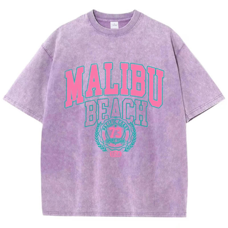 Malibu Beach Washed T-Shirt Comfortable Crewneck Oversized