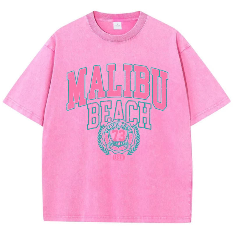 Malibu Beach Washed T-Shirt Comfortable Crewneck Oversized