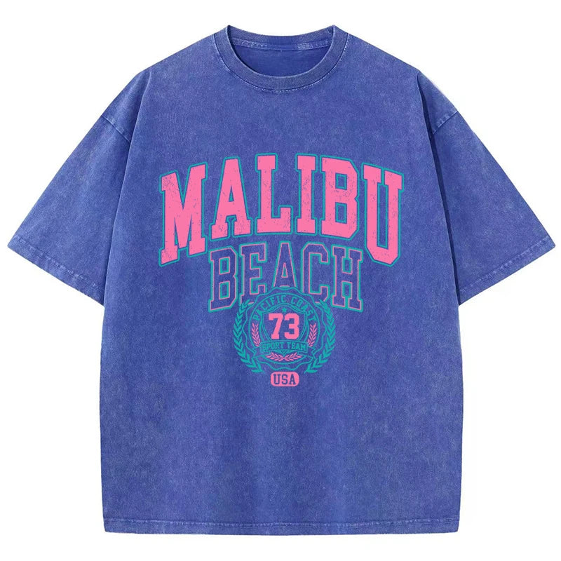 Malibu Beach Washed T-Shirt Comfortable Crewneck Oversized