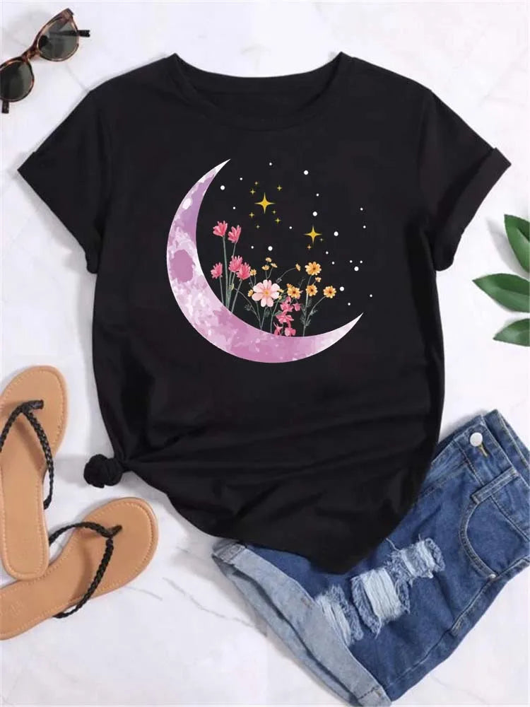 Moon Planet Print Tee Shirt