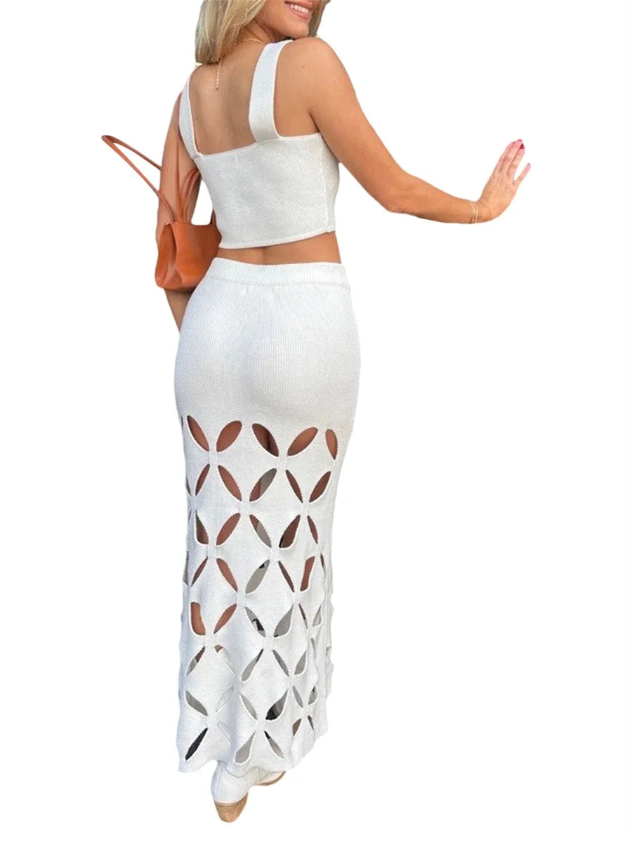 Sleeveless Crop Top and High Waist Ruched Skirt Set for Summer