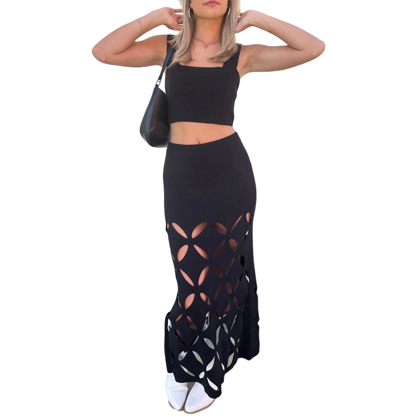 Sleeveless Crop Top and High Waist Ruched Skirt Set for Summer