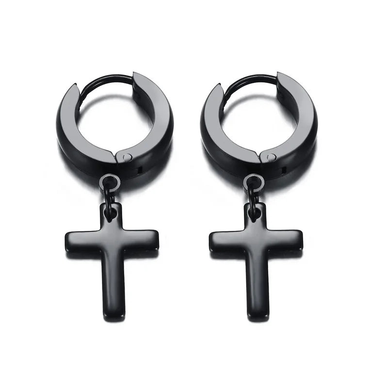 Vnox Cross Earrings for Women Men Gold Color Stainless Steel Men's Stud Earrings Religious Jewelry