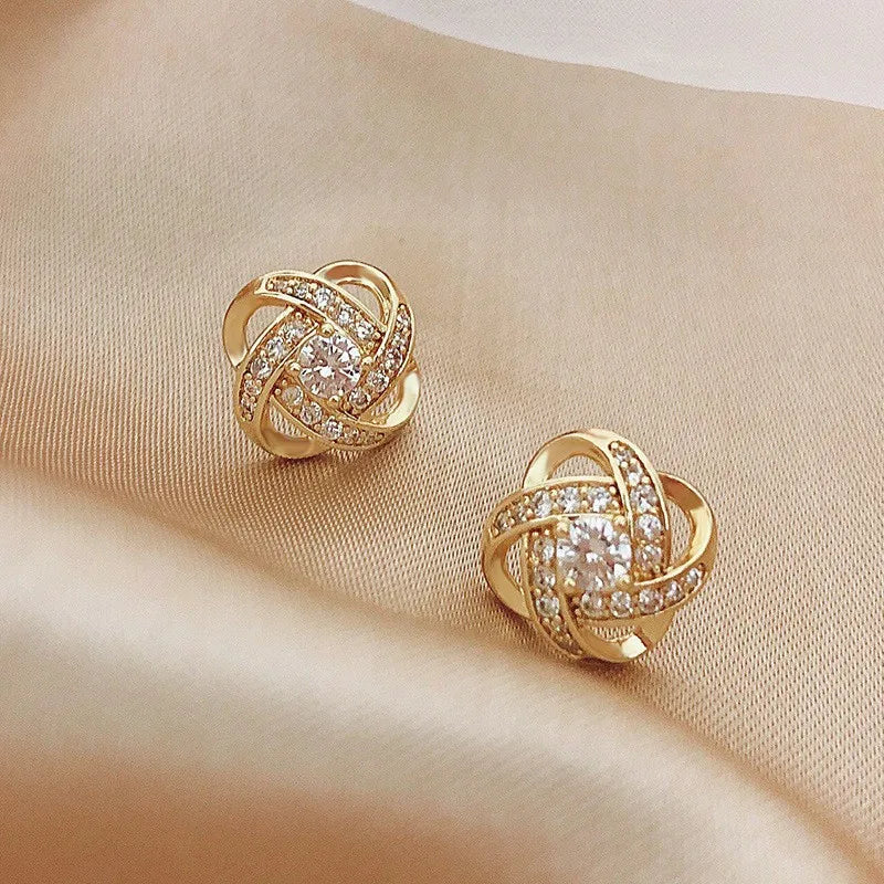 Light Luxury Zircon Stud Earrings Simple Cross